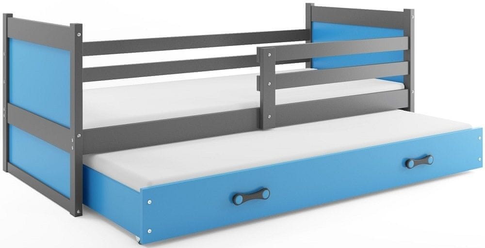 eoshop Detská posteľ s prístelkou RICO 2 80x190 cm, grafitová/modrá (Voľba matraca: Penový matrac)